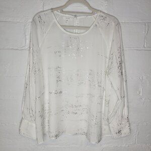 Maurices Women's XL Shirt Top Open Sleeve Button Cuff Sheer White Silver